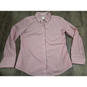 Chico's Long Sleeve Red Whit GoldMetallic Shimmer Striped No-Iron Shirt Size 0 S